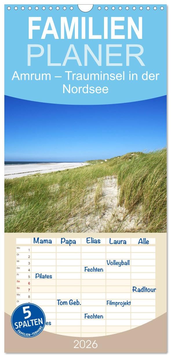Familienplaner 2026 - Amrum – Trauminsel in der Nordsee mit 5 Spalten (Wandkalender, 21 cm x 45 cm), CALVENDO Leisure, Home & Garden