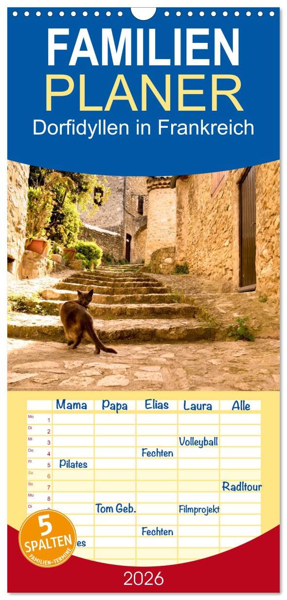 Familienplaner 2026 - Dorfidyllen in Frankreich mit 5 Spalten (Wandkalender, 21 cm x 45 cm), CALVENDO Politics & History