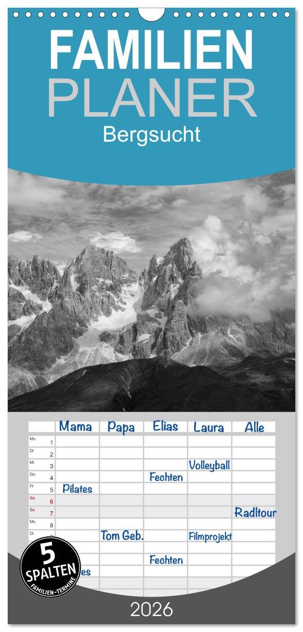 Familienplaner 2026 - Bergsucht 2026 mit 5 Spalten (Wandkalender, 21 cm x 45 cm), CALVENDO Leisure, Home & Garden