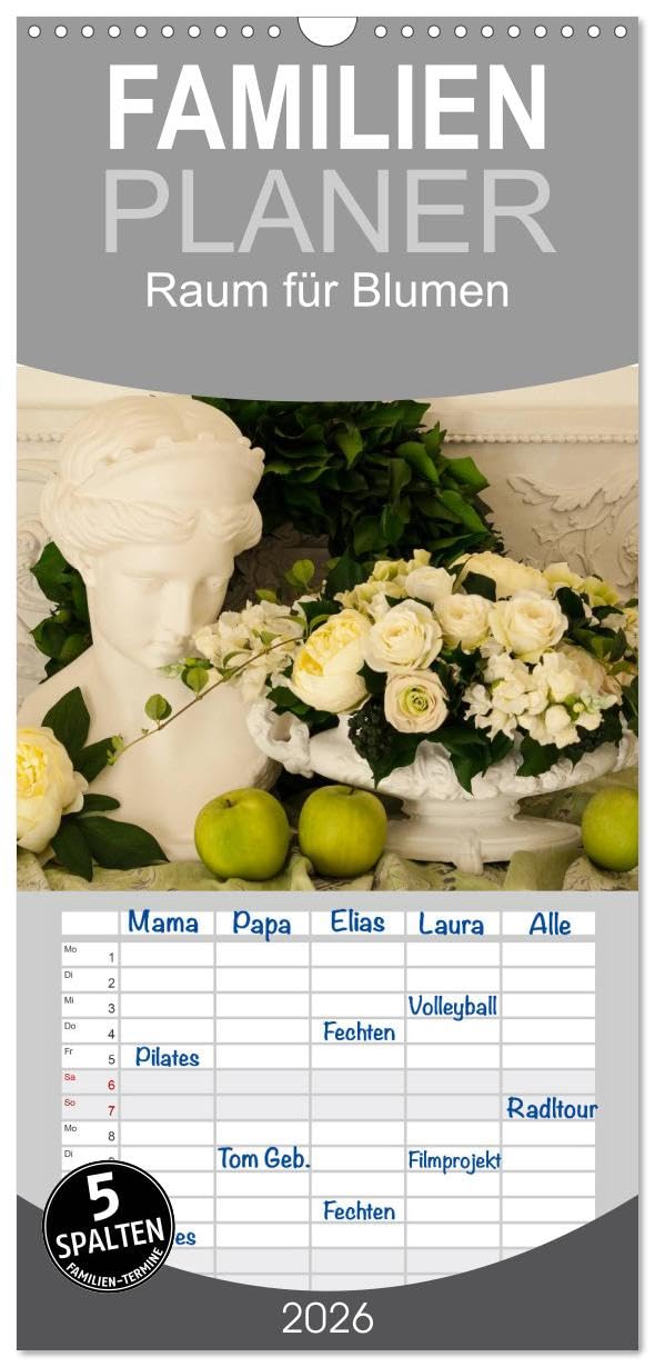 Familienplaner 2026 - Raum für Blumen mit 5 Spalten (Wandkalender, 21 cm x 45 cm), CALVENDO Leisure, Home & Garden