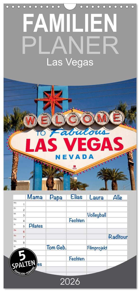 Familienplaner 2026 - Las Vegas mit 5 Spalten (Wandkalender, 21 cm x 45 cm), CALVENDO Leisure, Home & Garden