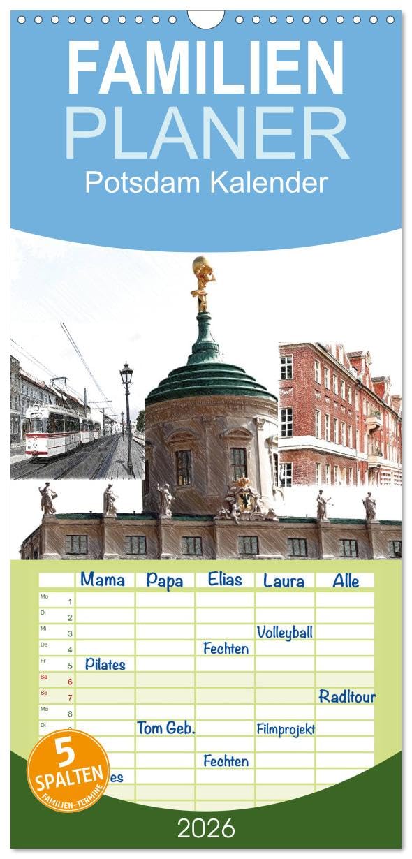 Familienplaner 2026 - Potsdam Kalender mit 5 Spalten (Wandkalender, 21 cm x 45 cm), CALVENDO Leisure, Home & Garden