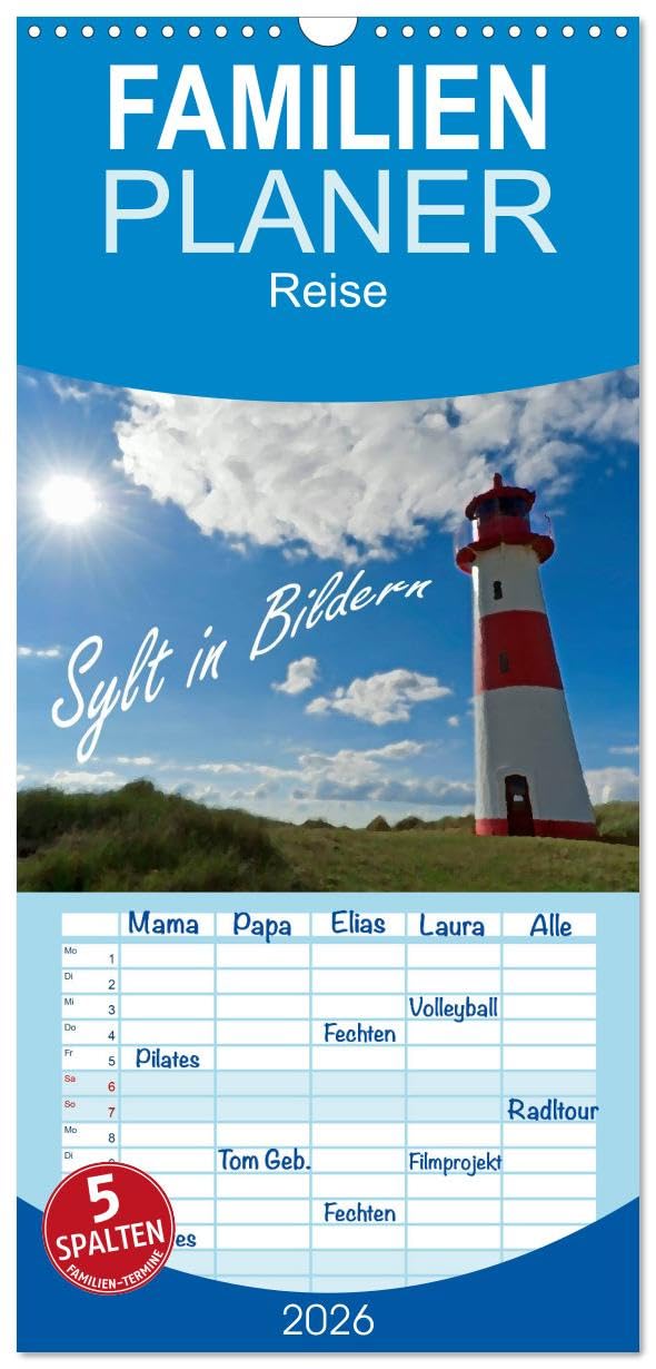 Familienplaner 2026 - Sylt in Bildern mit 5 Spalten (Wandkalender, 21 cm x 45 cm), CALVENDO Leisure, Home & Garden