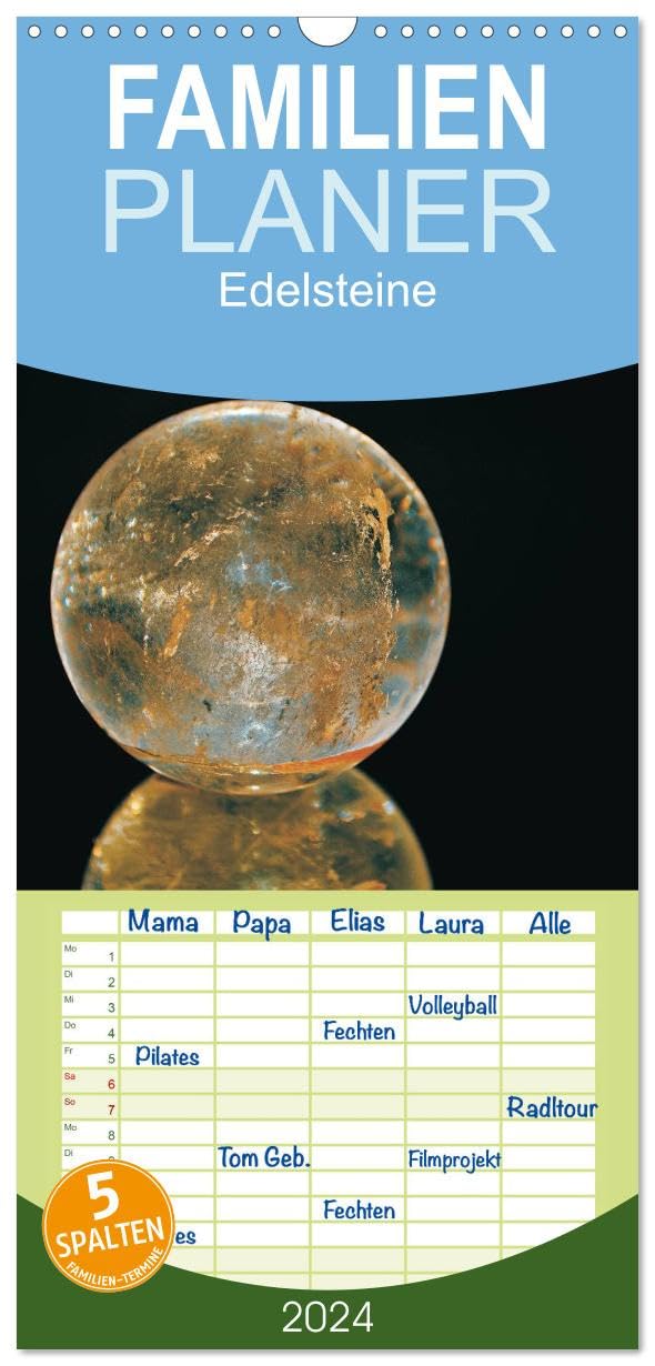Familienplaner 2026 - Edelsteine - Ansichten von Ulrike SSK mit 5 Spalten (Wandkalender, 21 cm x 45 cm), CALVENDO Books