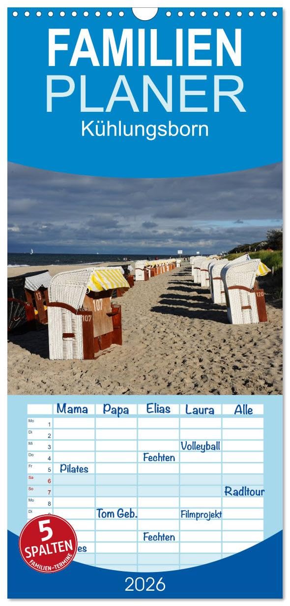Familienplaner 2026 - Kühlungsborn mit 5 Spalten (Wandkalender, 21 cm x 45 cm), CALVENDO Calendars