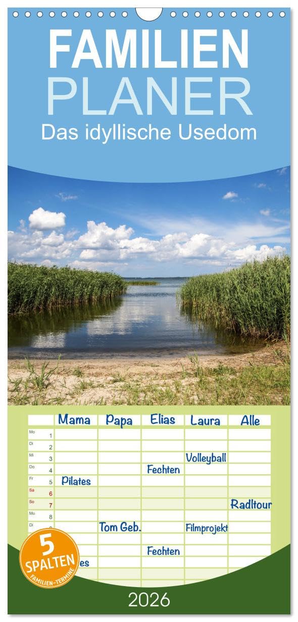 Familienplaner 2026 - Das idyllische Usedom mit 5 Spalten (Wandkalender, 21 cm x 45 cm), CALVENDO Leisure, Home & Garden