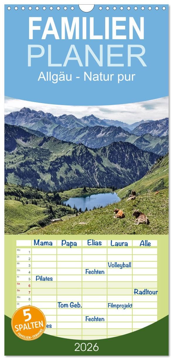 Familienplaner 2026 - Allgäu - Natur pur mit 5 Spalten (Wandkalender, 21 cm x 45 cm), CALVENDO Leisure, Home & Garden