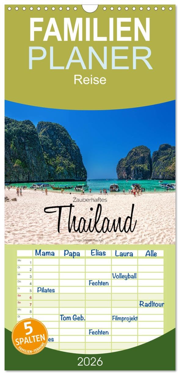 Familienplaner 2026 - Zauberhaftes Thailand mit 5 Spalten (Wandkalender, 21 cm x 45 cm), CALVENDO Leisure, Home & Garden