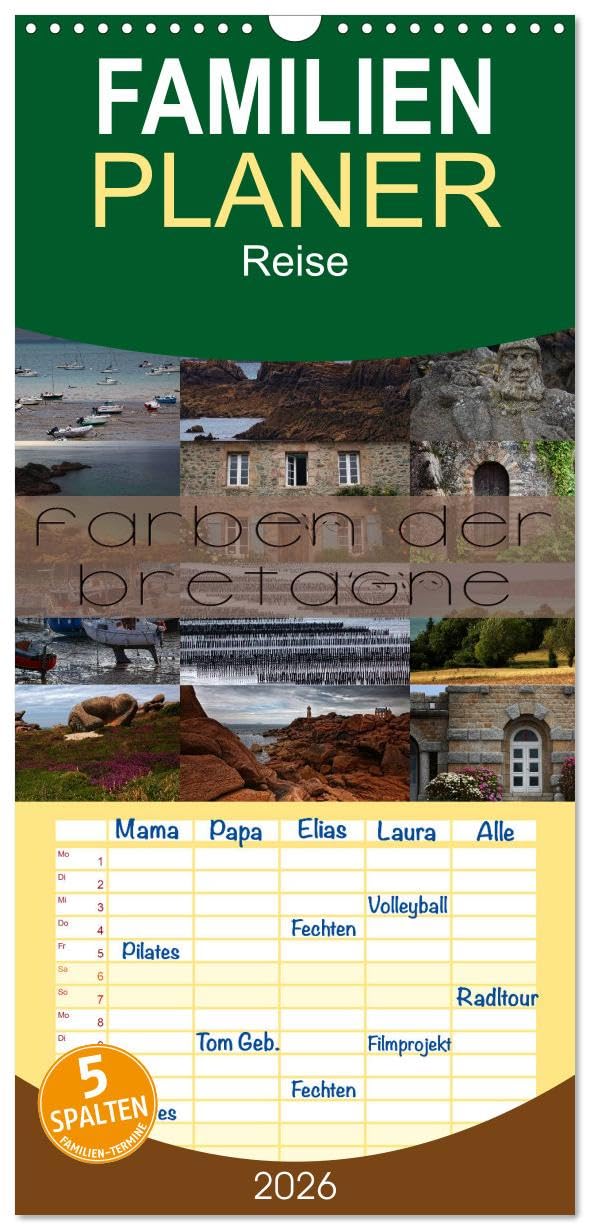 Familienplaner 2026 - Farben der Bretagne mit 5 Spalten (Wandkalender, 21 cm x 45 cm), CALVENDO Leisure, Home & Garden