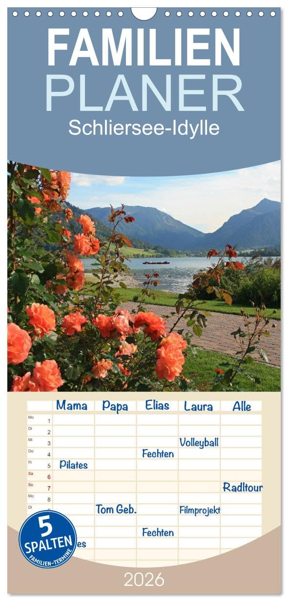 Familienplaner 2026 - Schliersee-Idylle mit 5 Spalten (Wandkalender, 21 cm x 45 cm), CALVENDO Photography