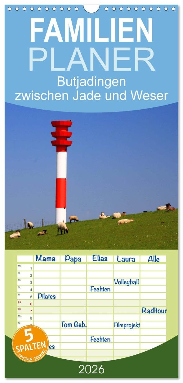 Familienplaner 2026 - Butjadingen Impressionen zwischen Jade und Weser mit 5 Spalten (Wandkalender, 21 cm x 45 cm), CALVENDO Photography