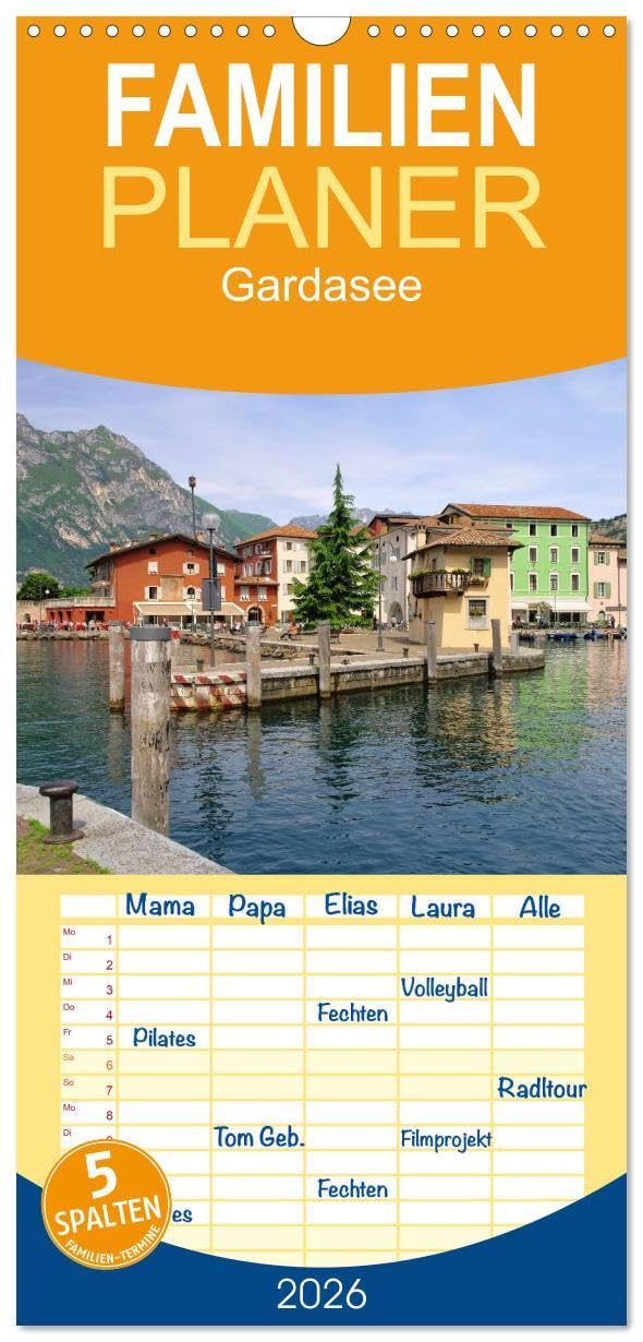 Familienplaner 2026 - Gardasee mit 5 Spalten (Wandkalender, 21 x 45 cm) CALVENDO: Der Gardasee, eingebettet in eine spektakuläre Bergwelt, verzaubert ... Häfen und alten Burgen. (CALVENDO Orte) Leisure, Home & Garden