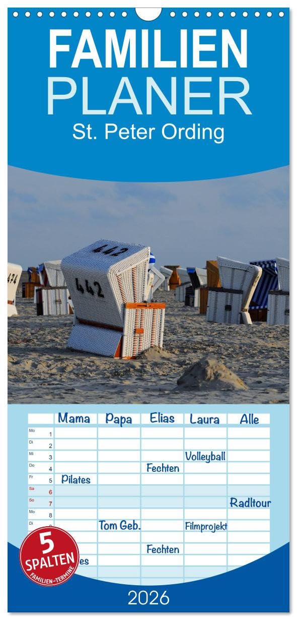 Familienplaner 2026 - St. Peter Ording mit 5 Spalten (Wandkalender, 21 cm x 45 cm), CALVENDO Calendars