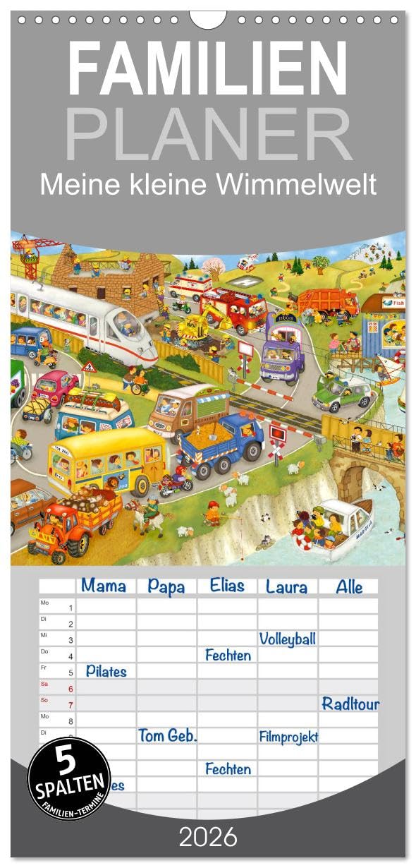 Familienplaner 2026 - Meine kleine Wimmelwelt mit 5 Spalten (Wandkalender, 21 cm x 45 cm), CALVENDO Calendars