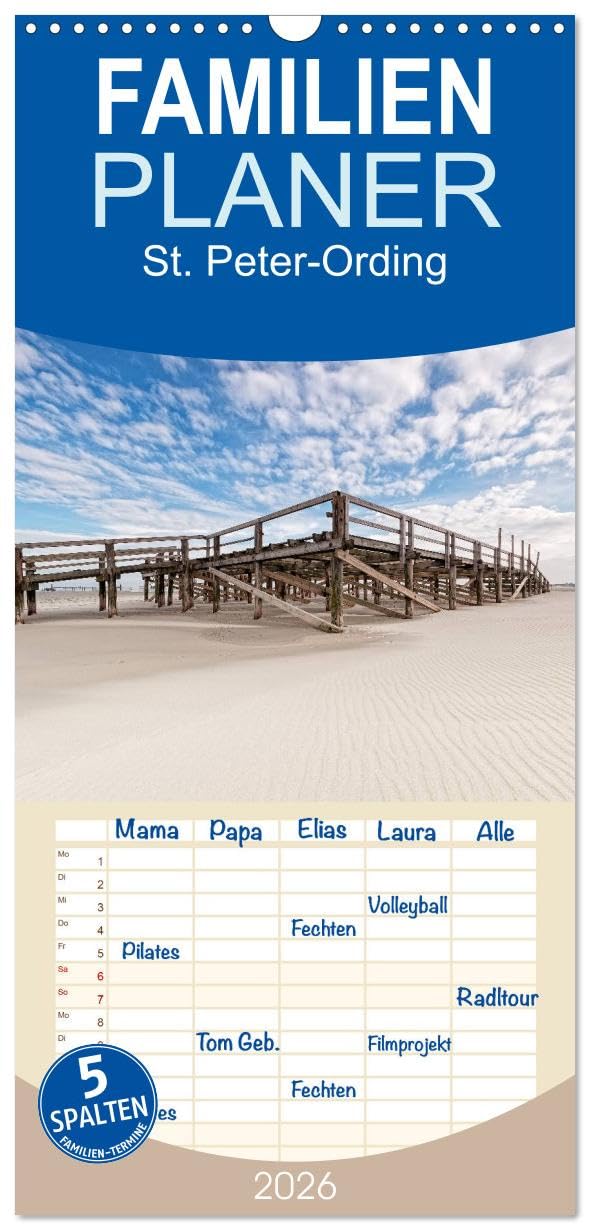 Familienplaner 2026 - St. Peter-Ording mit 5 Spalten (Wandkalender, 21 cm x 45 cm), CALVENDO Calendars