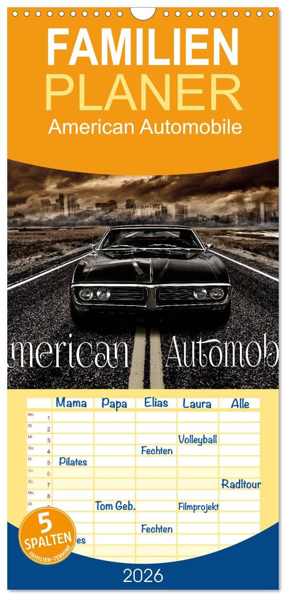 Familienplaner 2026 - American Automobile mit 5 Spalten (Wandkalender, 21 cm x 45 cm), CALVENDO Books