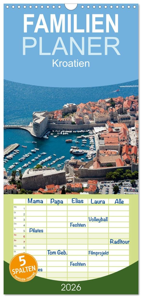 Familienplaner 2026 - Kroatien mit 5 Spalten (Wandkalender, 21 cm x 45 cm), CALVENDO Leisure, Home & Garden