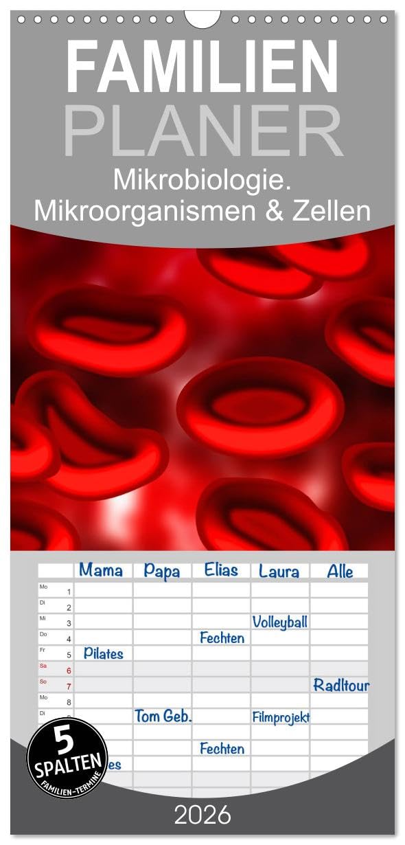 Familienplaner 2026 - Mikrobiologie. Mikroorganismen und Zellen mit 5 Spalten (Wandkalender, 21 cm x 45 cm), CALVENDO Living & Furnishing