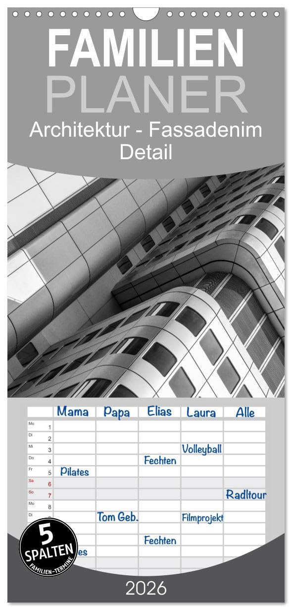 Familienplaner 2026 - Architektur - Fassaden im Detail 2026 mit 5 Spalten (Wandkalender, 21 cm x 45 cm), CALVENDO Photography