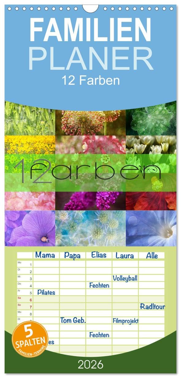 Familienplaner 2026-12 Farben Kunst und Küche mit 5 Spalten (Wandkalender, 21 cm x 45 cm), CALVENDO Social Sciences