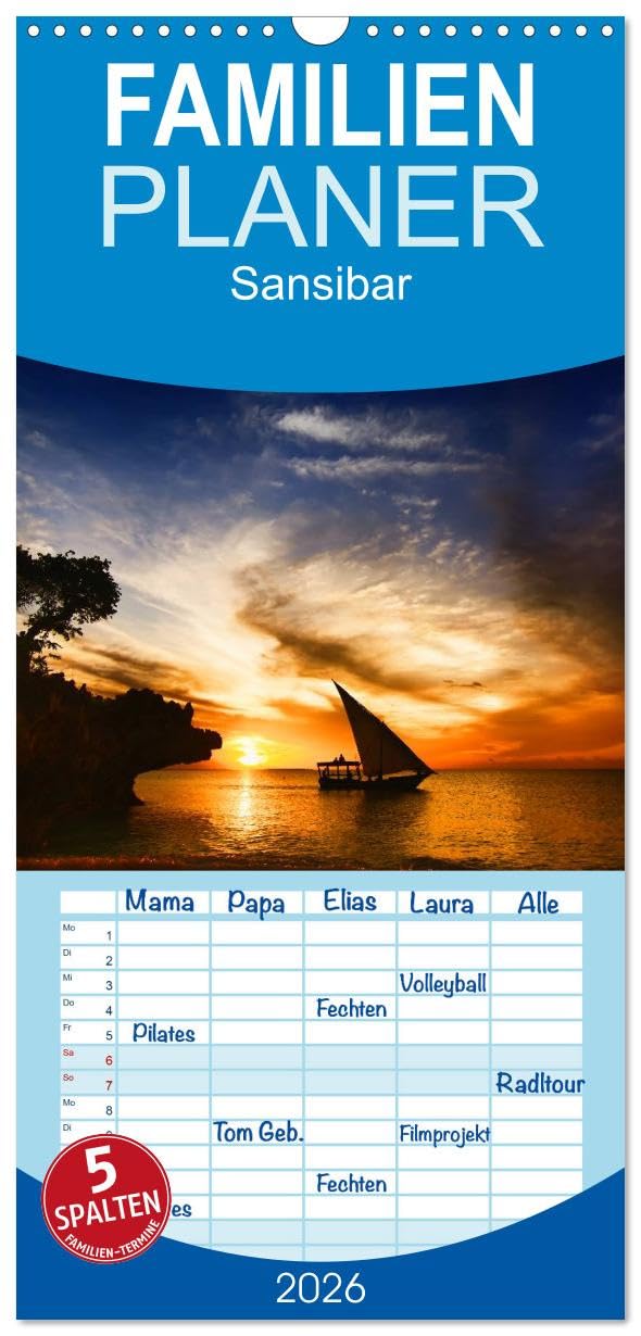 Familienplaner 2026 - Sansibar mit 5 Spalten (Wandkalender, 21 cm x 45 cm), CALVENDO Leisure, Home & Garden