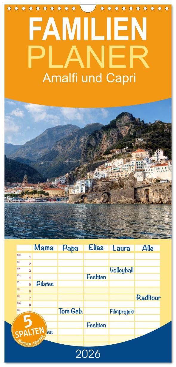 Familienplaner 2026 - Amalfiküste und Capri mit 5 Spalten (Wandkalender, 21 cm x 45 cm), CALVENDO Leisure, Home & Garden