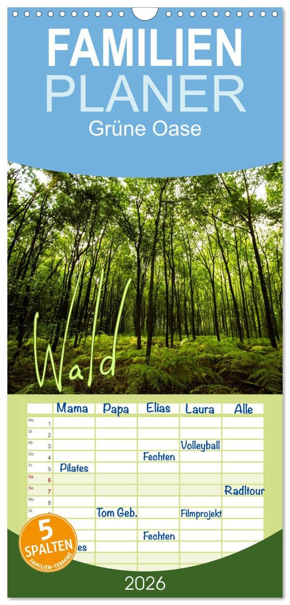 Familienplaner 2026 - Wald mit 5 Spalten (Wandkalender, 21 cm x 45 cm), CALVENDO Film, Art & Culture