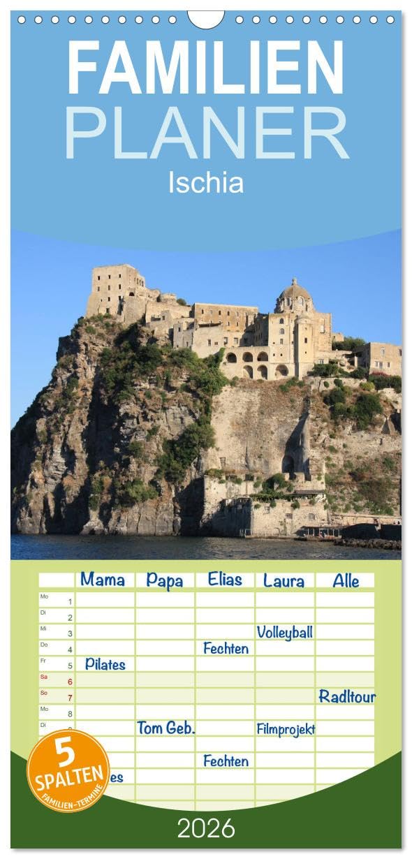 Familienplaner 2026 - Ischia mit 5 Spalten (Wandkalender, 21 cm x 45 cm), CALVENDO Leisure, Home & Garden