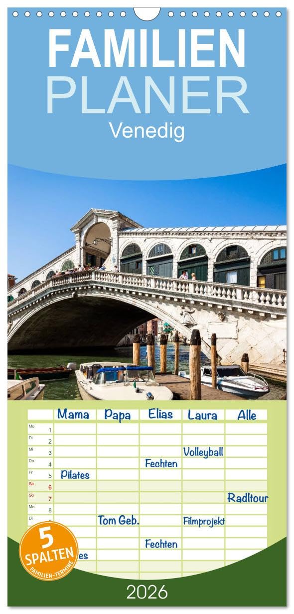 Familienplaner 2026 - Venedig mit 5 Spalten (Wandkalender, 21 cm x 45 cm), CALVENDO Leisure, Home & Garden