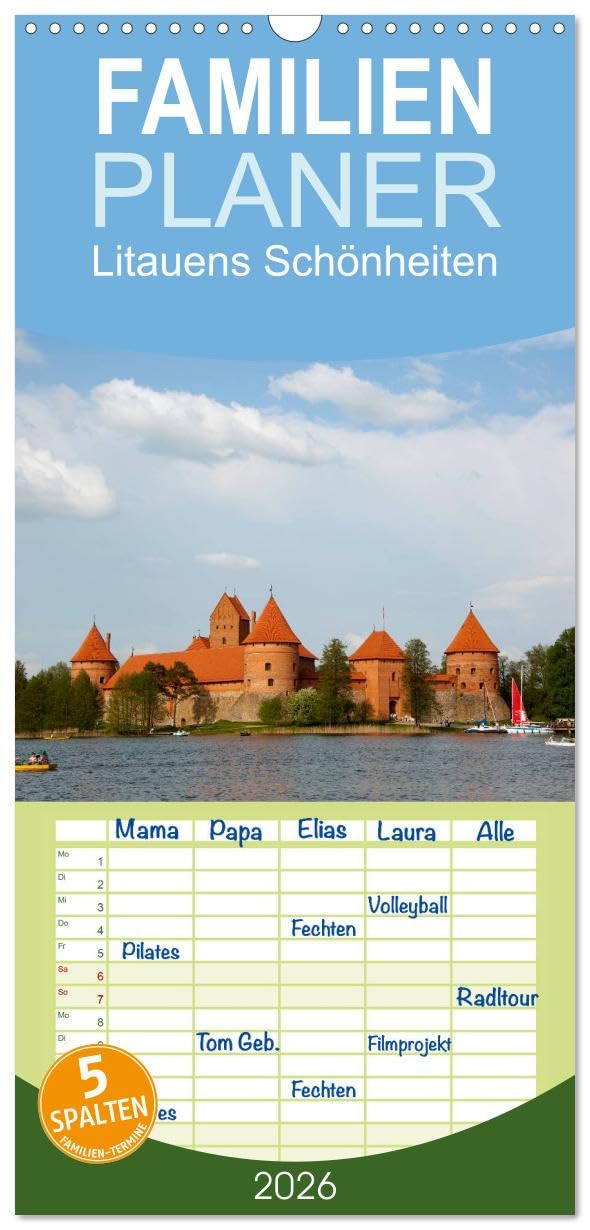 Familienplaner 2026 - Litauens Schönheiten mit 5 Spalten (Wandkalender, 21 cm x 45 cm), CALVENDO Leisure, Home & Garden