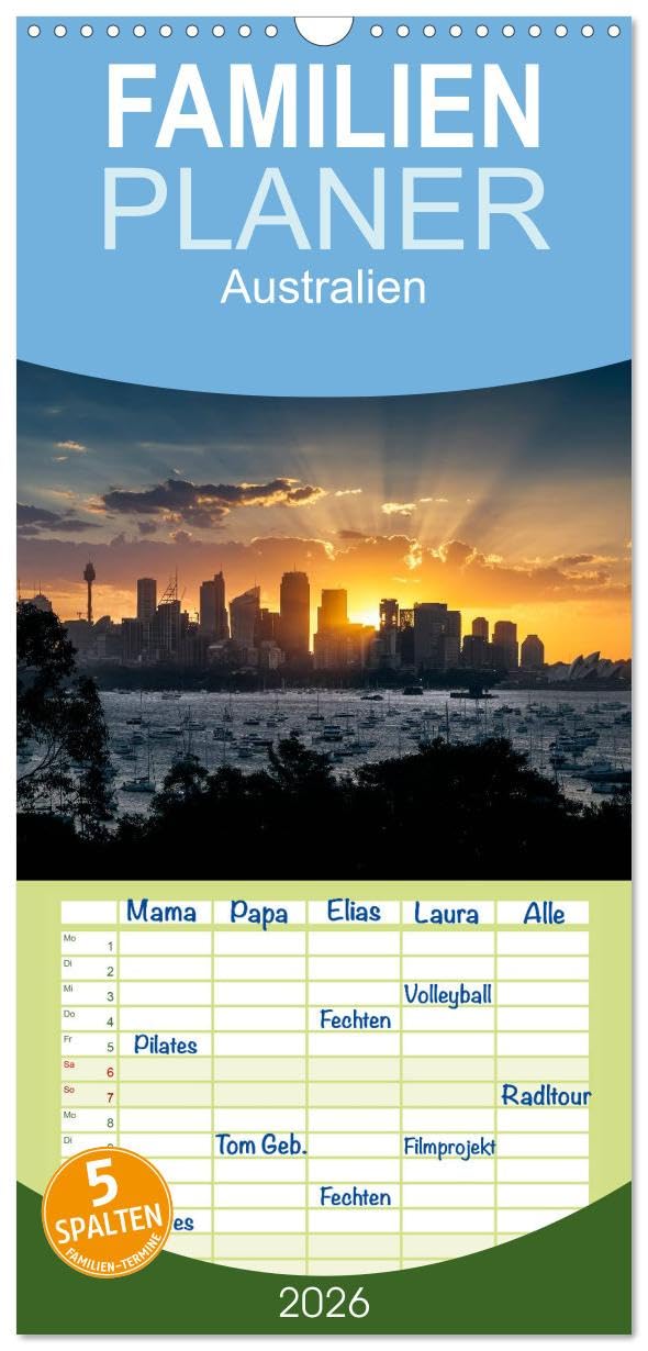 Familienplaner 2026 - Australien mit 5 Spalten (Wandkalender, 21 cm x 45 cm), CALVENDO Leisure, Home & Garden