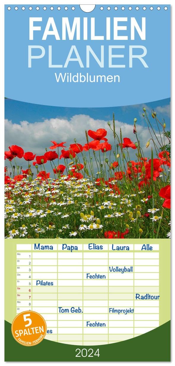 Familienplaner 2026 - Wildblumen 2026 mit 5 Spalten (Wandkalender, 21 cm x 45 cm), CALVENDO Leisure, Home & Garden