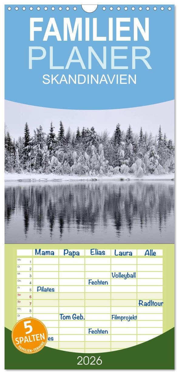 Familienplaner 2026 - SKANDINAVIEN mit 5 Spalten (Wandkalender, 21 cm x 45 cm), CALVENDO Leisure, Home & Garden