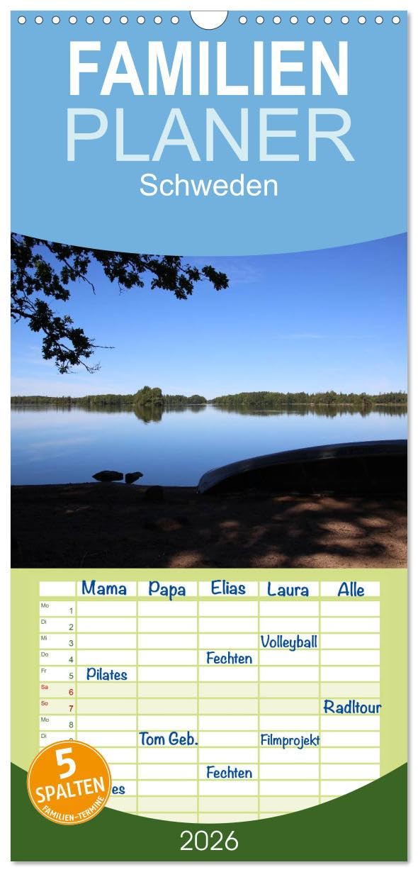 Familienplaner 2026 - Schweden 2026 mit 5 Spalten (Wandkalender, 21 cm x 45 cm), CALVENDO Leisure, Home & Garden