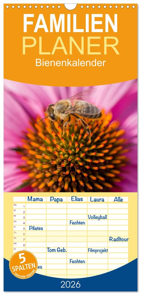 Familienplaner 2026 - Bienenkalender mit 5 Spalten (Wandkalender, 21 cm x 45 cm), CALVENDO Leisure, Home & Garden