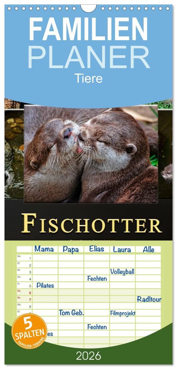 Familienplaner 2026 - Fischotter - putzige Kerlchen und elegante Schwimmer mit 5 Spalten (Wandkalender, 21 cm x 45 cm), CALVENDO Living & Furnishing