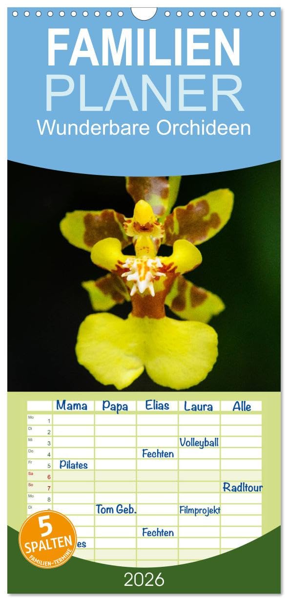 Familienplaner 2026 - Wunderbare Orchideen mit 5 Spalten (Wandkalender, 21 cm x 45 cm), CALVENDO Leisure, Home & Garden