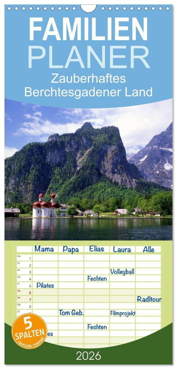 Familienplaner 2026 - Zauberhaftes Berchtesgadener Land mit 5 Spalten (Wandkalender, 21 cm x 45 cm), CALVENDO Calendars