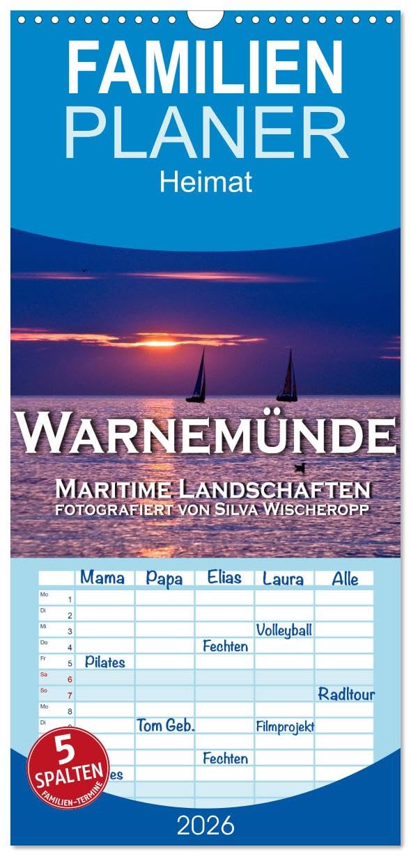 Familienplaner 2026 - Warnemünde - Maritime Landschaften mit 5 Spalten (Wandkalender, 21 cm x 45 cm), CALVENDO Social Sciences