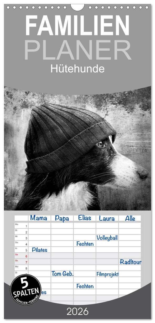 Familienplaner 2026 - Hütehunde mit 5 Spalten (Wandkalender, 21 cm x 45 cm), CALVENDO Natural Sciences