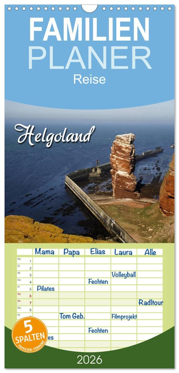 Familienplaner 2026 - Helgoland mit 5 Spalten (Wandkalender, 21 cm x 45 cm), CALVENDO Leisure, Home & Garden