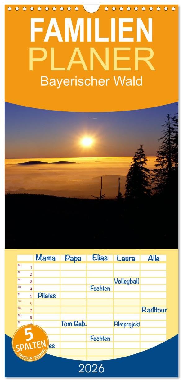 Familienplaner 2026 - Bayerischer Wald mit 5 Spalten (Wandkalender, 21 cm x 45 cm), CALVENDO Calendars
