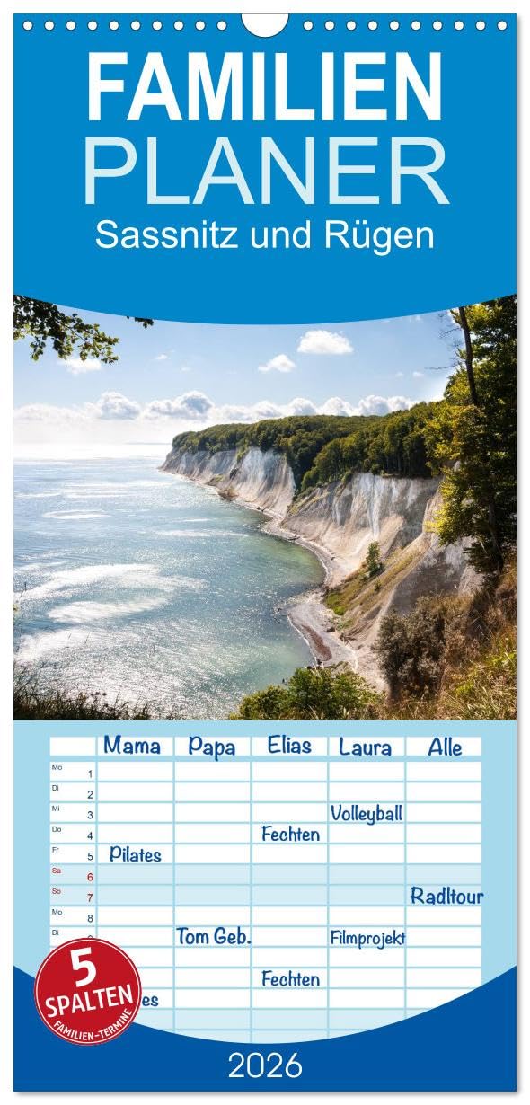 Familienplaner 2026 - Sassnitz und Rügen mit 5 Spalten (Wandkalender, 21 cm x 45 cm), CALVENDO Leisure, Home & Garden