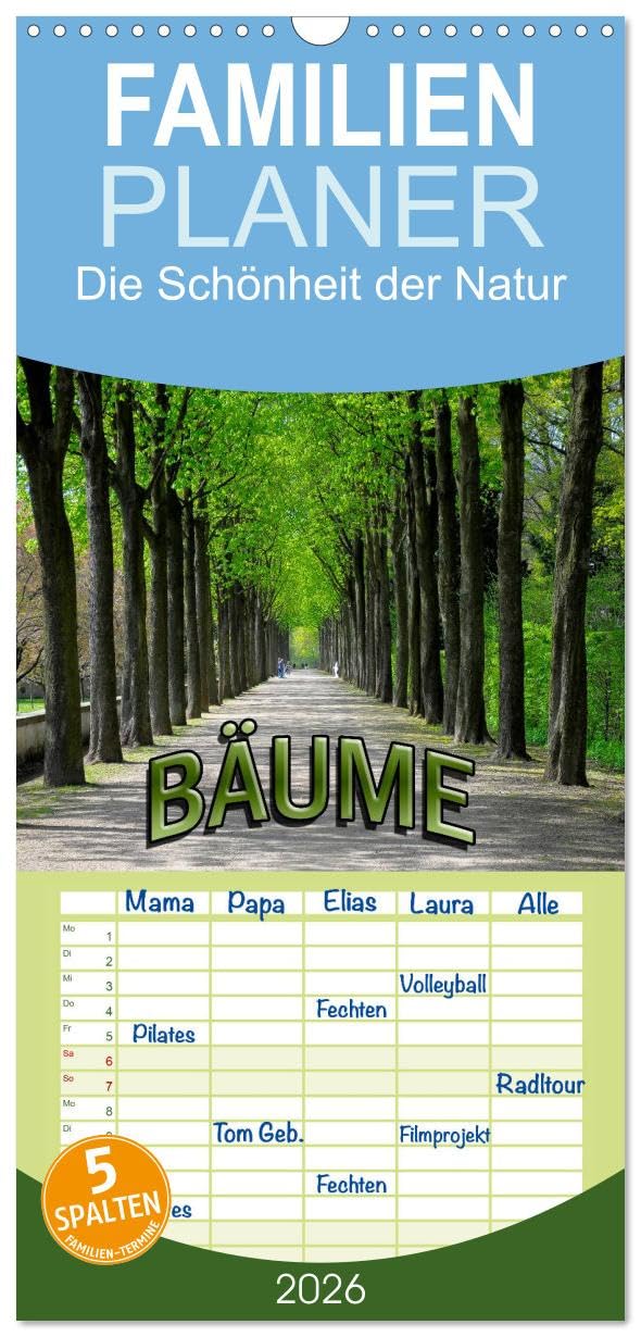 Familienplaner 2026 - Bäume 2026 mit 5 Spalten (Wandkalender, 21 cm x 45 cm), CALVENDO Leisure, Home & Garden