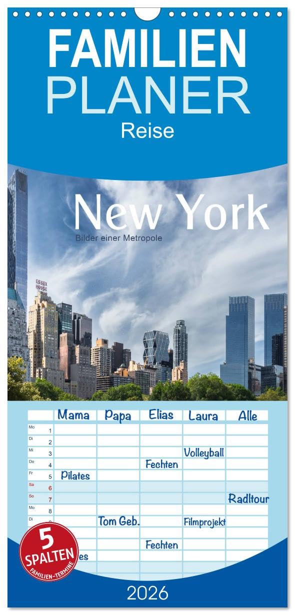 Familienplaner 2026 - New York - Bilder einer Metropole mit 5 Spalten (Wandkalender, 21 cm x 45 cm), CALVENDO Social Sciences