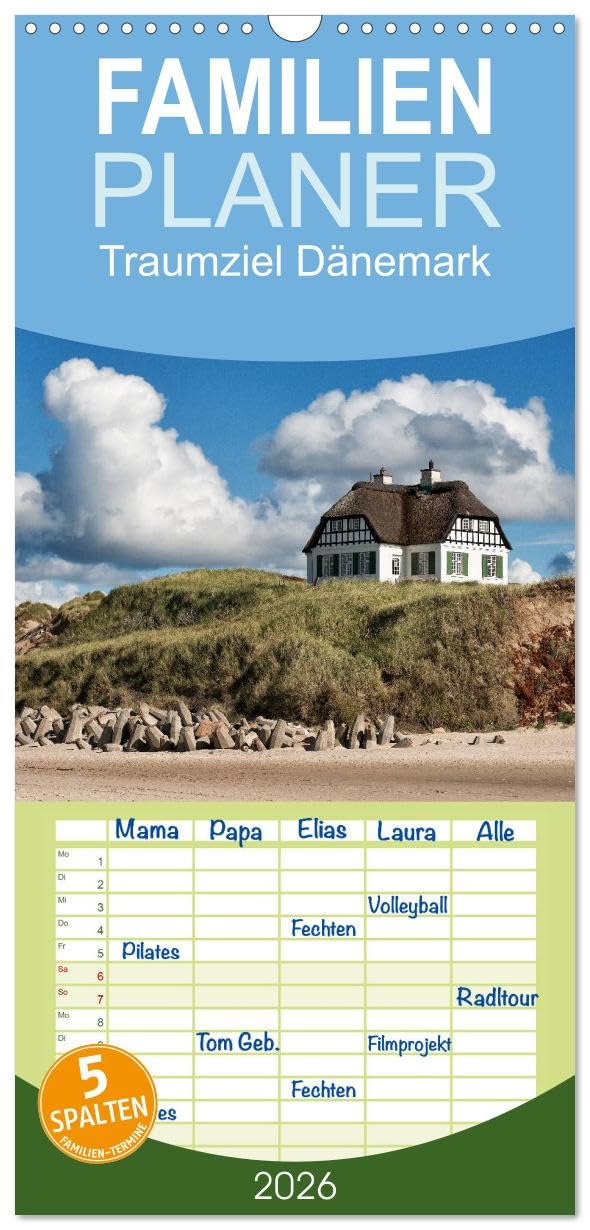 Familienplaner 2026 - Traumziel Dänemark mit 5 Spalten (Wandkalender, 21 cm x 45 cm), CALVENDO Leisure, Home & Garden