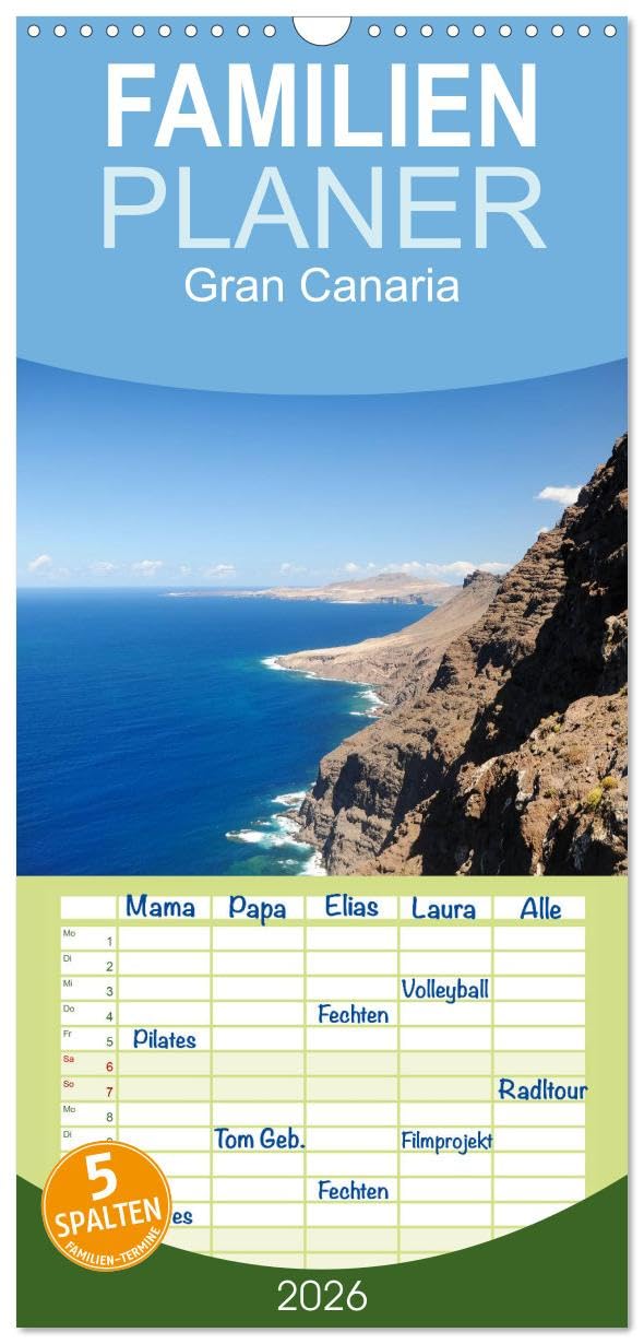Familienplaner 2026 - Gran Canaria mit 5 Spalten (Wandkalender, 21 cm x 45 cm), CALVENDO Leisure, Home & Garden