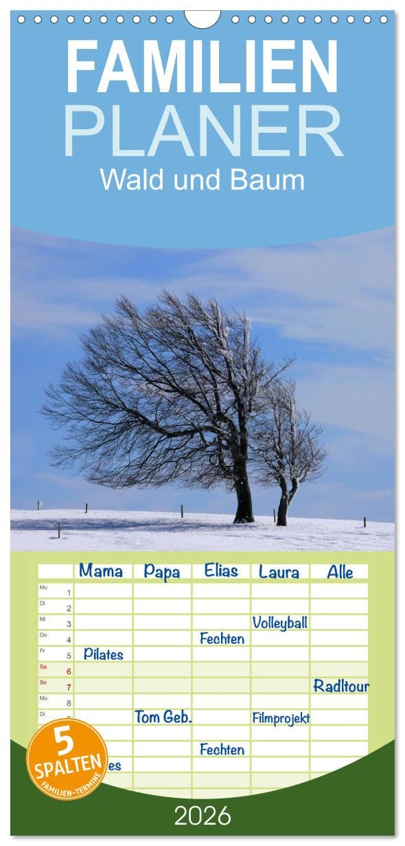 Familienplaner 2026 - Wald und Baum 2026 mit 5 Spalten (Wandkalender, 21 cm x 45 cm), CALVENDO Film, Art & Culture
