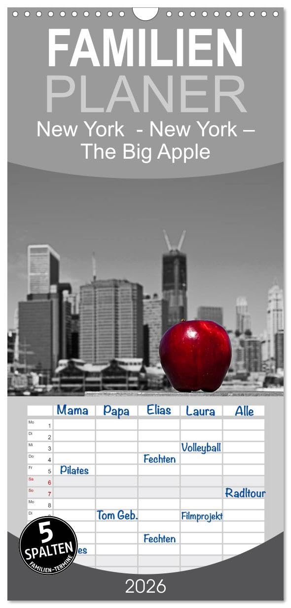 Familienplaner 2026 - New York – The Big Apple mit 5 Spalten (Wandkalender, 21 cm x 45 cm), CALVENDO Calendars