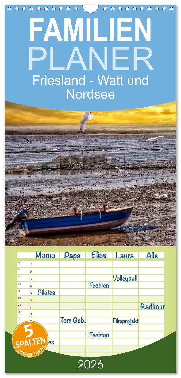 Familienplaner 2026 - Friesland - Watt und Nordsee mit 5 Spalten (Wandkalender, 21 cm x 45 cm), CALVENDO Living & Furnishing